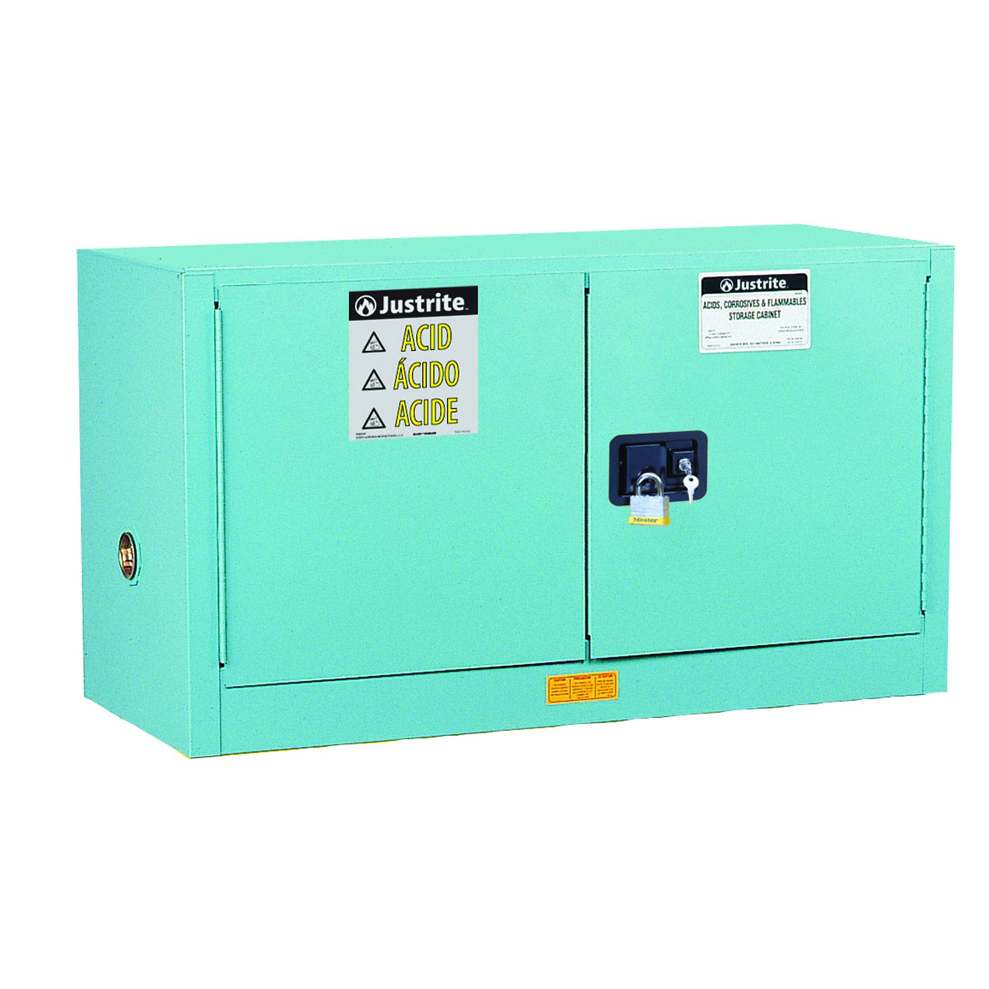 Justrite ChemCor Piggyback Corrosives/Acids Safety Cabinet — 17 Gallon, 1 Shelf, 2 Manual Close Doors, Blue, Model# 8917022